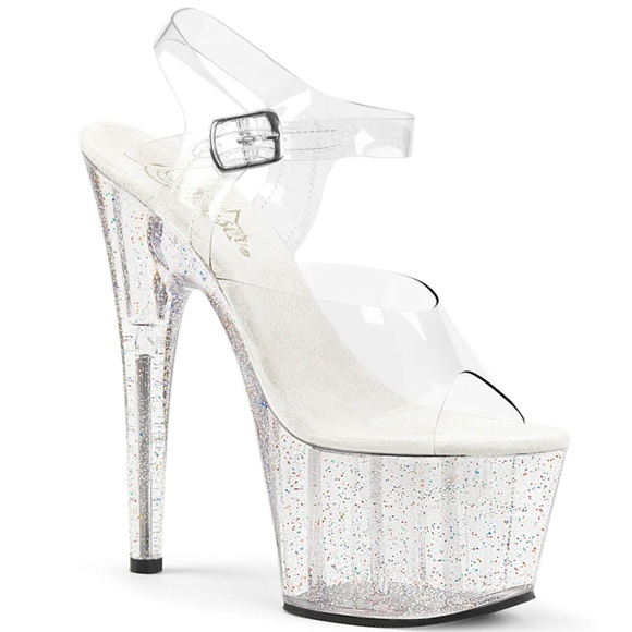 Pleaser Platform Heels- Clear Glitter - Picture 1 of 3